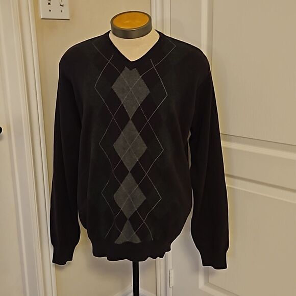 Van Heusen Men's Ribbed V-Neck Argyle Long Sleeves Sweater Large Purple/Gray - Picture 7 of 16
